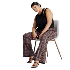 FUTURE COLLECTIVE Women Houndstooth Brown Plaid High Rise Flare Pants Size 0